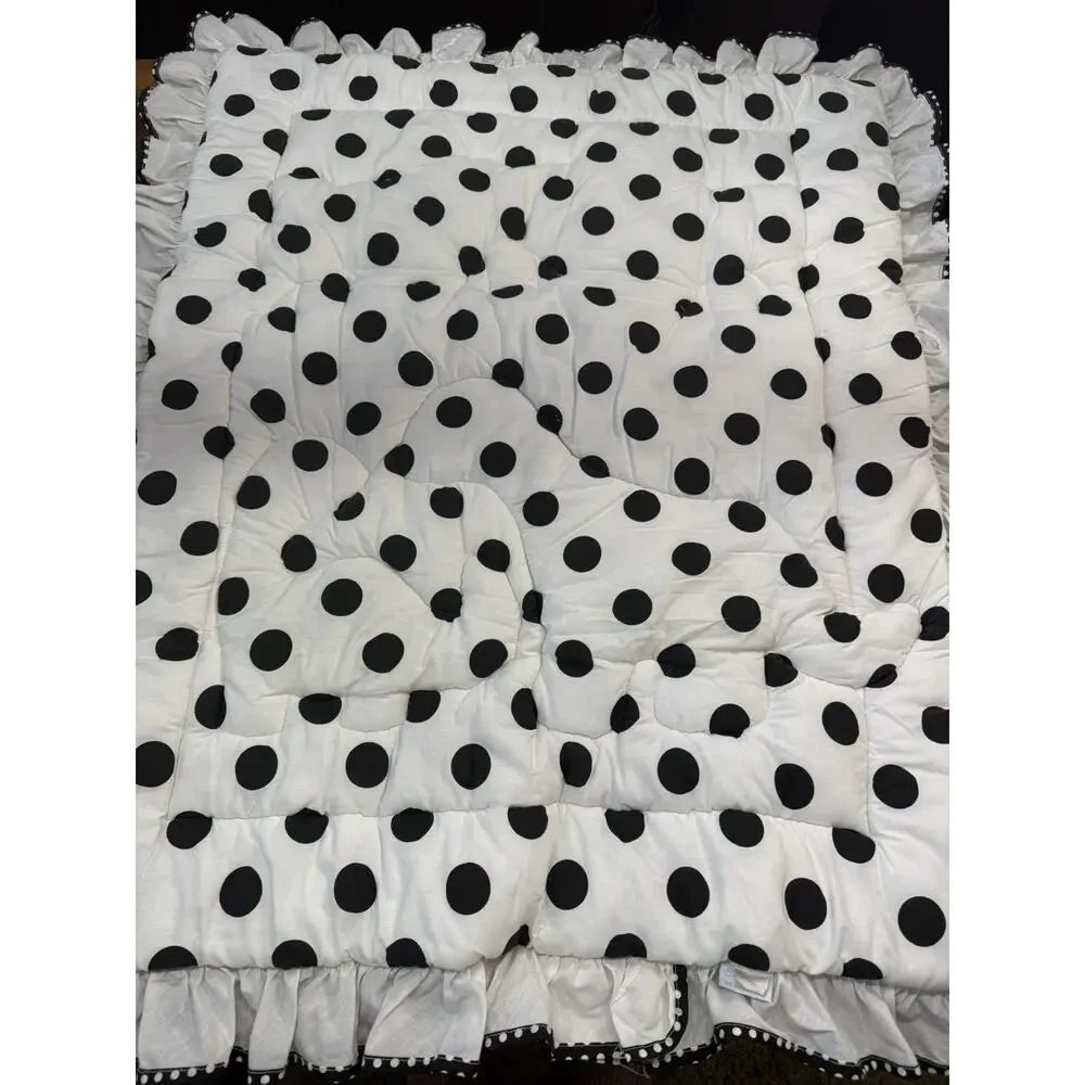 Vtg Polla Dot DinosaurCrib Blanket, Crib Skirt Bed Ruffle & Hamper Bag 3 pieces